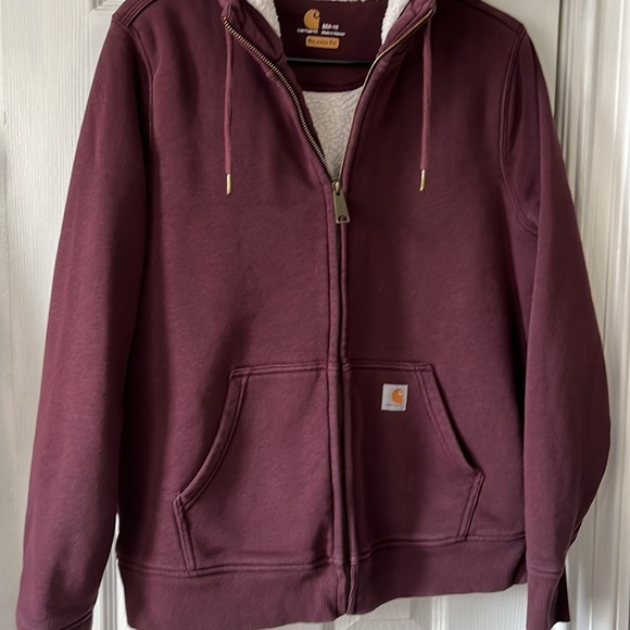 Carhartt maroon Sherpa lined hoodie sweatshirt size Medium - Picture 2 of 16